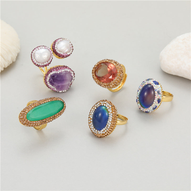 Wholesale Natural Thermostone Textured Zircon Open Ring